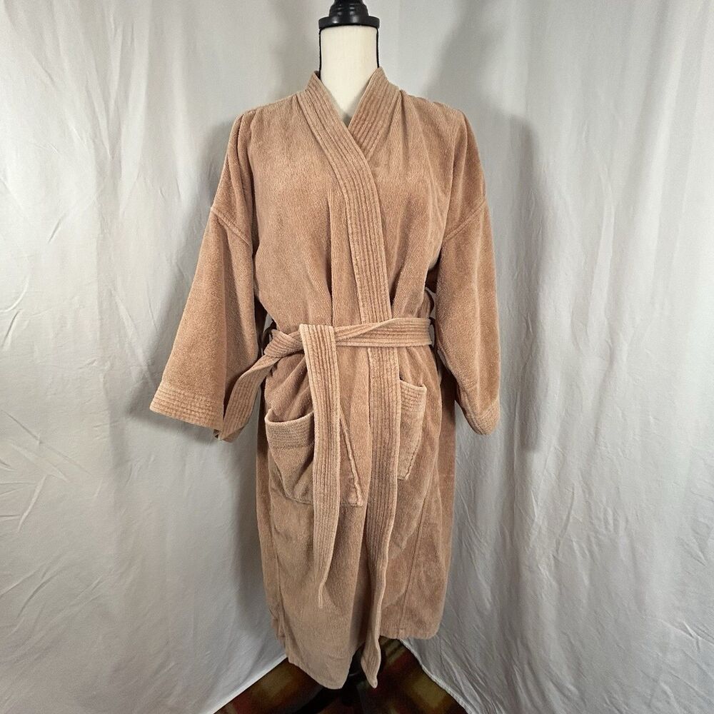 Vintage Terrace Club Terry Cloth Bath Robe One Size Camel Tan Cotton Belted